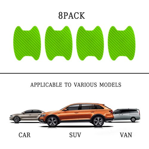 Blilo 8PCS Car Door Handle Sticker, Carbon Fiber Anti-Scratches, Universal Fit, Green/8PCS
