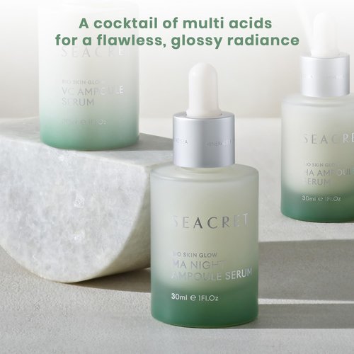SEACRET Face Serum - Bio Skin Glow Multi-Acid Complex Night Serum for Face, Ampoule, 1 Fl.Oz 30ml.