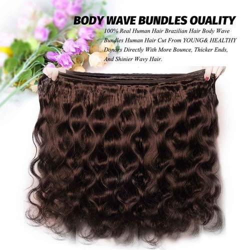 ALLRUN 18 20 22 Inch Brown Human Hair Bundles Body Wave 3 Pcs - 100% Unprocessed Brazilian Virgin Hair Extensions Chocolate Brown Bundles Human Hair 4# Color (12A)