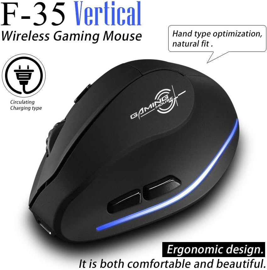 zelotes Optical Wireless Mouse,Rechargeable,2400DPI,Ergonomic Design Reduces Muscle Strain,USB Vertical Ergonomic Mouse,Cordless Portable Mouse for PC,Mac,Laptop