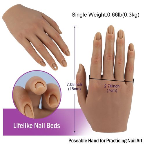 Life Size Female Mannequin Hand for Sketching & Display - Silicone Nail Practice Hands - Jewelry Ring Glove Watch Holder - 18cm, Light Brown (1 Pair)