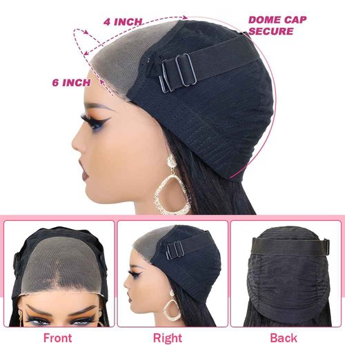 KFgood Wear and Go Glueless Wigs Human Hair Pre Plucked Pre Cut HD Lace 6x4 Straight Lace Front Wigs Human Hair Glueless Lace Front Wigs 180% Density 3 Seconds to Wear for Beginners 24 Inch