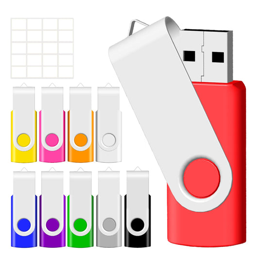 32GB Flash Drive Thumb Drives 10 Pack, JBOS USB Drive 32 GB USB2.0 Swivel Metal USB Memory Sticks, Multipack Jump Drives Colorfufl Pen Drives for Data Storage Backup