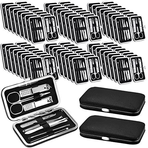 Geosar 50 Set 8 in 1 Travel Manicure Kit Bulk Professional Nail Clippers Pedicure Nail Care Tools Grooming Stainless Steel Set with Portable Travel Case, Gift for Christmas Men Women(Black)
