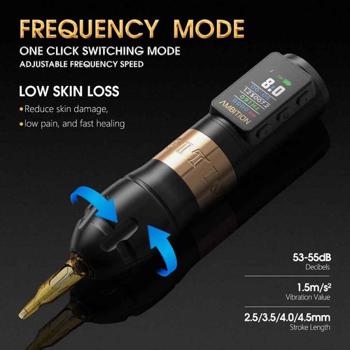 Ambition Vibe Max Wireless Tattoo Machine Dual 1800mAh LED Digital Display Screen - Rotary Tattoo Cartridge Pen with Main Drive Brushless Motor Tattoo Gun for Tattoo Artists