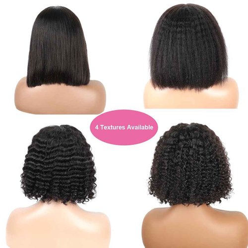 BLY 6x4 HD Lace Glueless Bob Wig Human Hair Ready to Wear and Go Short Bob Lace Pre Cut Wig Afro Kinky Curly 4C Hair 12 Inch for Women Pre Plucked Natural Black Color