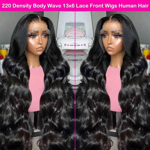 MsDanna 32 Inch Body Wave 13x6 Lace Front Wigs Human Hair 220 Density HD Transparent Full Lace Frontal Wigs Pre Plucked for Women