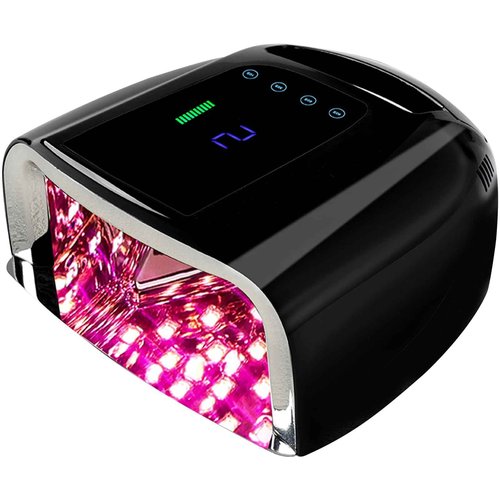 BOMOQING 96W Rechargeable UV Nail Lamp, Cordless UV Light for Nails with LCD Display Auto Sensor, 4 Timer Setting and Smart Sensor Portable Nail Dryer, Nail Curing Light with Removable Bottom (Black)