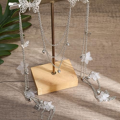 2 PACK Silver Wedding Butterfly Flower Headband Boho Head Chain Tassel Headband for Women Sparkly Rhinestone Fake Earrings Hair Accessories for Women and Girls