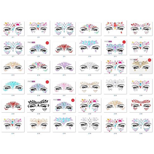 FACEGEM LONDON Face Gems Adhesive Glitter Jewel Tattoo Sticker Festival Gems Rave Party Body Make Up 100 PCS FACE GEMS