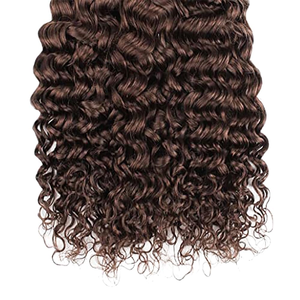 Giginger Bundles Human Hair 16 18 20 Inch Chocolate Color 4 Deep Wave Human Hair Bundles Deep Curly Unprocessed Quick Weave Soft Sewn In Hair Extensions for Black Women