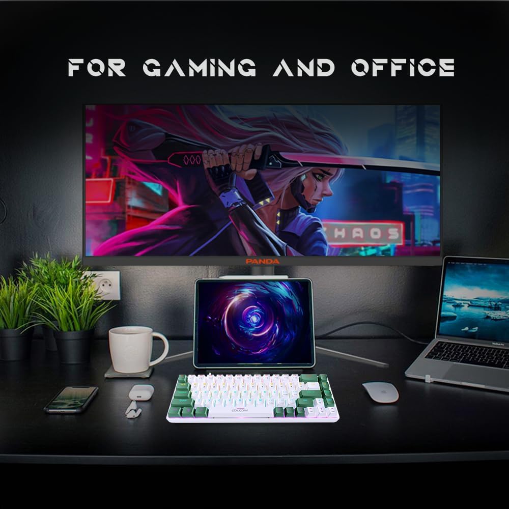 abucow 60% Mechanical Keyboard with Rainbow Backlight 68-Key Gaming Keyboard White-Green Keycaps - Red Switches for a Premium Typing and Gaming Experience PC Mac (White-Green)