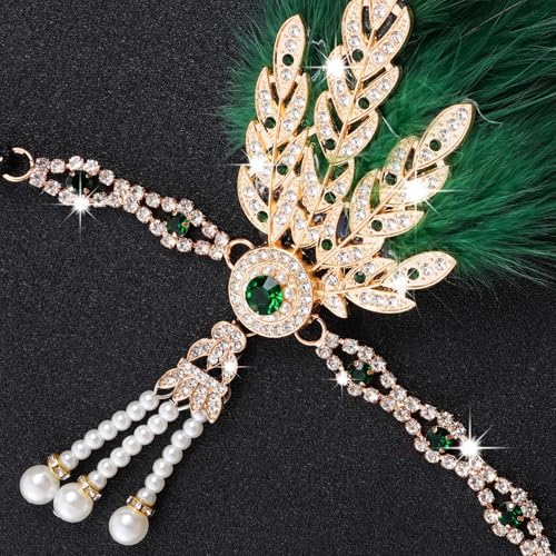Tongcloud 1920s Flapper Feather Headband Roaring 20s Gatsby Headpiece Women's 1920s Headband Flapper Feather Headpiece