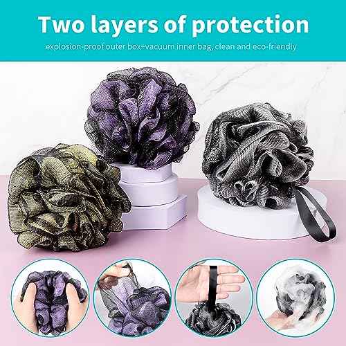 Bath Loofah Shower Sponge Body Back Scrubber Soft Mesh Shower Puffs Exfoliating Loofa for Women & Men Bath Accessories Cleaning Tool (Pack of 4 60G Loofah, Dark Elf)