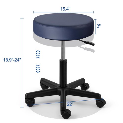 JMU Rolling Stool Heavy Duty 400lb with Wheels, PVC Leather Large Seat,Swivel Rolling Adjustable Height Stool,for Dentists Healthcare (Navy Blue)