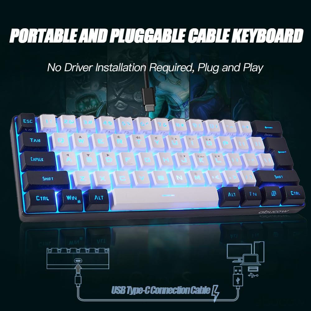 abucow Gaming Keyboard Minimalist Portable Wired Ultra-Compact Mini Imitation 61 Keys RGB Backlit Keyboard (Black)