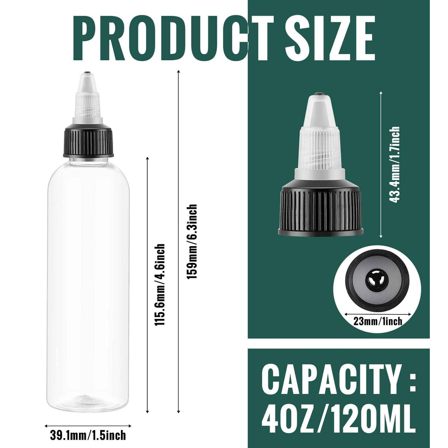 Irenare 200 Pcs 4 oz Plastic Squeeze Bottles Bulk Hair Oil Applicator Bottles Boston Empty Squeeze Condiment Bottle with Twist Top Cap Leak Proof for Liquids Oils Art Crafts Household Kitchen (Clear)