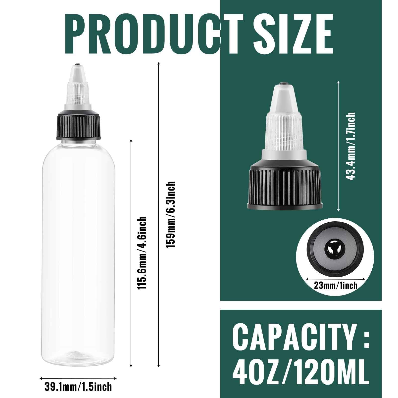 Irenare 200 Pcs 4 oz Plastic Squeeze Bottles Bulk Hair Oil Applicator Bottles Boston Empty Squeeze Condiment Bottle with Twist Top Cap Leak Proof for Liquids Oils Art Crafts Household Kitchen (Clear)