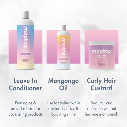MopTop Curly Hair Products Set, Moisturizing Wavy Hair Routine, Leave-In Conditioner, Mongongo Oil, and Curly Cream and Gel, Defining Lightweight Hold, Women's Haircare Bundle