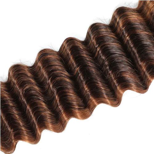 ZevPiul P430 Highlight Brown Bundles Human Hair Deep Wave 3 Bundles 24 26 28 Inch Unprocessed Brazilian Virgin Remy Dark Brown Deep Wave Bundle Human Hair Extensions
