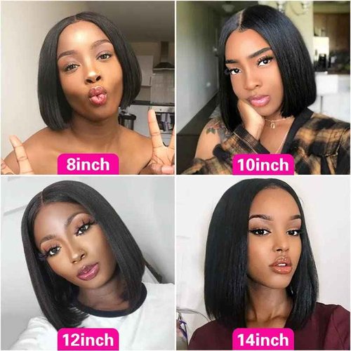 Qangelabeauty 14 inch Short Bob Wigs 13x4 Frontal Bob Transparent Lace Front Wigs Human Hair Pre Plucked Brazilian Virgin Hair Wigs for Black Women Natural Black