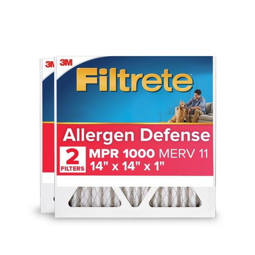 Filtrete 14x14x1 AC Furnace Air Filter, MERV 11, MPR 1000, Micro Allergen Defense, 3-Month Pleated 1-Inch Electrostatic Air Cleaning Filter, 2 Pack (Actual Size 13.81 x 13.81 x 0.81 in)