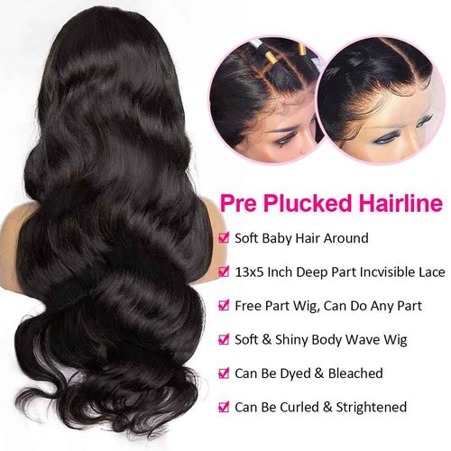 Wingirl 13×5 Lace Front Human Hair Wigs for Women 12A HD Transparent Body Wave Lace Front Wigs Human Hair Pre Plucked Bleached Knots (22 Inch (Pack of 1), 220% 1B# Color)