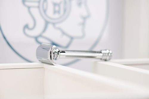 MERKUR 39C Double Edge Safety Razor, Slant Bar Design- Long Handle, Made in Germany, Plastic-Free, Two Piece Design