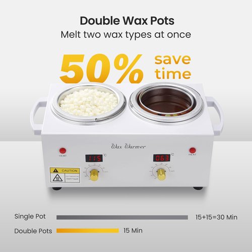 SUERBEATY Wax Pot for Hair Removal, Professional Double Waxing Pot with LED Digital Display, Salon & Home Waxing Kit for Women with Adjustable Temp, 300g Beads, 50 Sticks, 20 Collars, Post Wax Spray