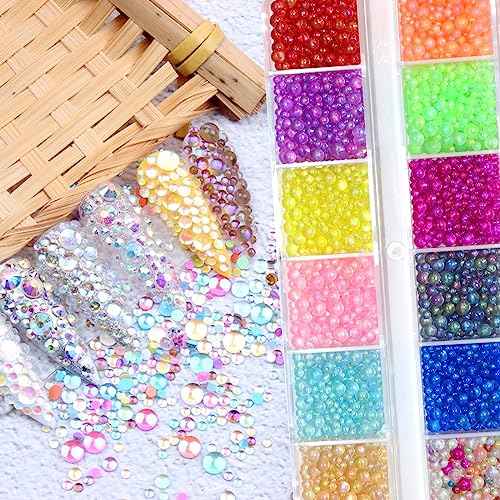 BELICEY Nail Art Rhinestones Kit 1680Pcs Mixed Size Magic Rhinestones Gems Beads for Nail Deisgn Decoration 3D Glass Bubble Beads Flatback Rhinestones for Crafts Clothes Tumblers Face Makeup Manicure
