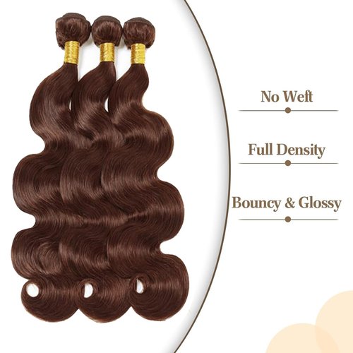 Fabimiya 14 16 18 Inch Human Hair Bundles Chocolate Brown 4# Body Wave Bundles Human Hair 100% Unprocessed Soft Sewn In Hair with Double Weft for Black Women