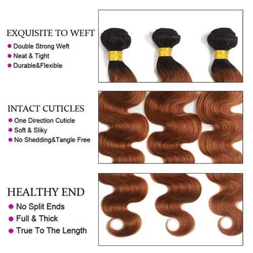 26 28 30 Inch Ombre Human Hair Bundles 1B30 Body Wave Two Tone Black and Light Brown Color 30 Hair Weave