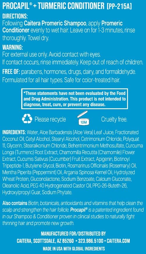 Promeric Shampoo & Conditioner Bundle for Thicker Hair | Turmeric + Biotin + Procapil + Rosemary and Peppermint Oils to Improve Thinning Hair