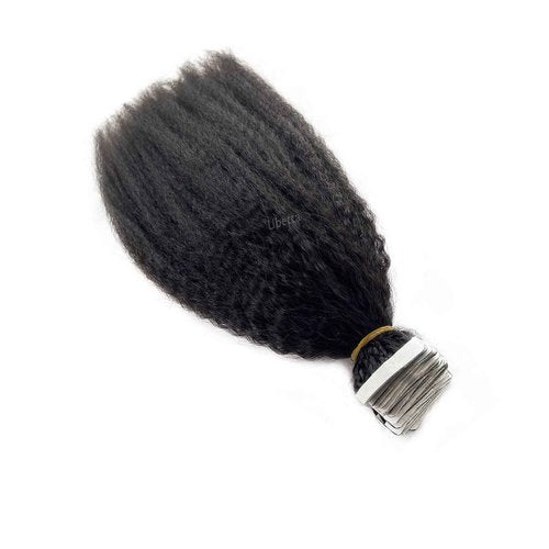 Tape in Hair Extensions Human Hair Kinky Straight 24Inch Natural Black Hair Extensions Real Human Hair Tape in Extensions for Black Women, 40 Pieces 100G Invisible Tape Hair Extensions for Short Hair