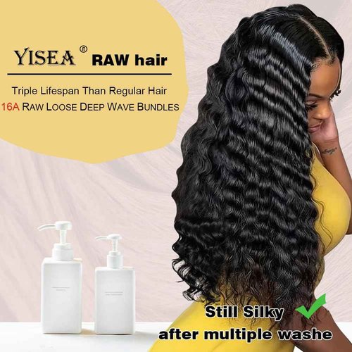 YISEA Hair Bundles Loose Deep Wave Bundles Human Hair 14 16 18 Inch 16A Raw Brazilian Virgin Human Hair Bundles Straight 3 Bundles Human Hair Full and Thick Natural Black Color