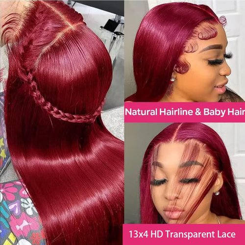 Anderah 99j Burgundy Lace Front Wigs Human Hair 13X4 Glueless Straight 99j Lace Frontal Wigs 180% Density Brazilian Virgin Human Hair Wigs for Women Pre Plucked With Baby Hair 22Inch