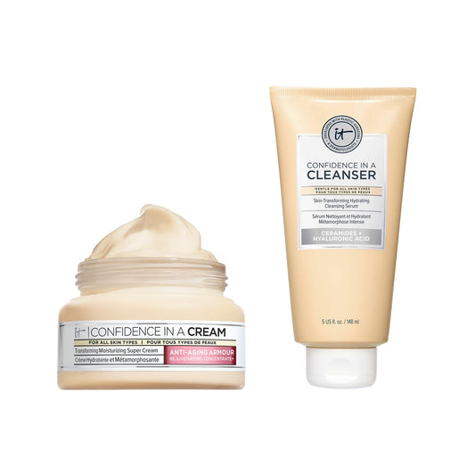 IT Cosmetics Daily Confidence Skincare Bundle – Hydrating Facial Cleanser + Anti-Aging Moisturizer – Includes Confidence in a Cream 2 Oz + Confidence in a Cleanser 5 Oz – Gift for All Skin Types