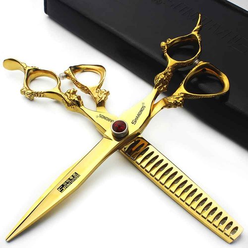 7" 7.5" 8"9" Professional Hairdressing Scissors Barber Salon Hair Cutting Dragon Shears (Large). (7 inch 2pc-E)