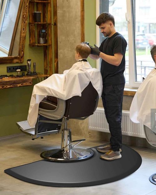 Artist hand 3 ft. x 5 ft. Barber Chair Mat Salon & Barber Shop Chair Anti-Fatigue Mats Comfort Salon Chair Mat,Black Semi Circle - 1/2 in. Thick,2 PCS