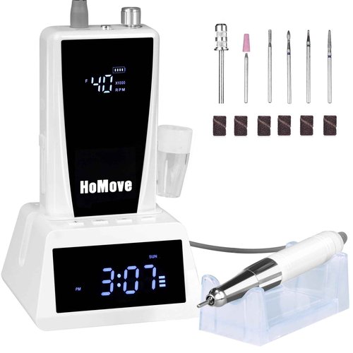 Nail Drill Professional, 40000RPM Rechargeable Electric Nail Drill with Corelss Motor, HoMove Cordless Nail Efile with Clock Power Dock for Acrylic Gel Nails Remove, Low Noise Low Vibration