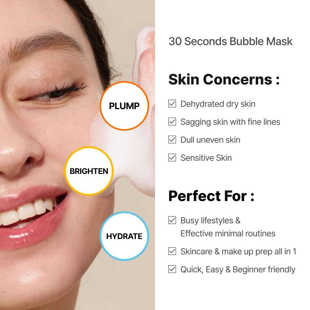 MENOKIN Korean Face Mask 3sets [30 seconds Quick Bubble Mask] (Collagen, Brightening, Moisturizing), Hydration improvement, Radiance-boosting, Easy-to Use, Glass Skin, 3.21 fl.oz