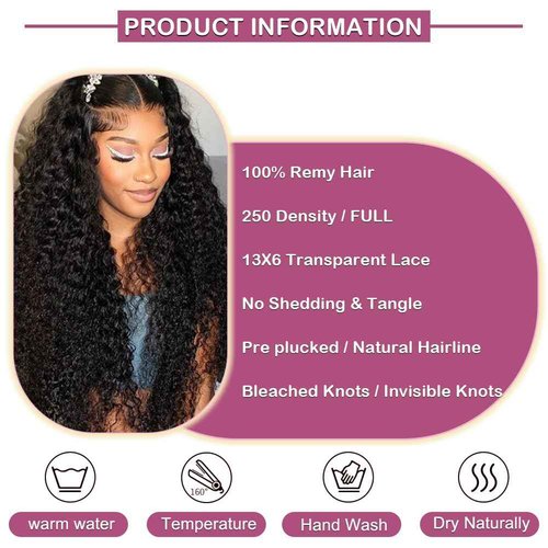 EGOTOI 250% Density Curly HD Transparent Lace Front Wigs Human Hair Deep Wave 13x6 Lace Front Wigs Human Hair 20 Inch Bleached Knots Pre Plucked with Baby Hair for Women 100% Remy Hair Natural Color