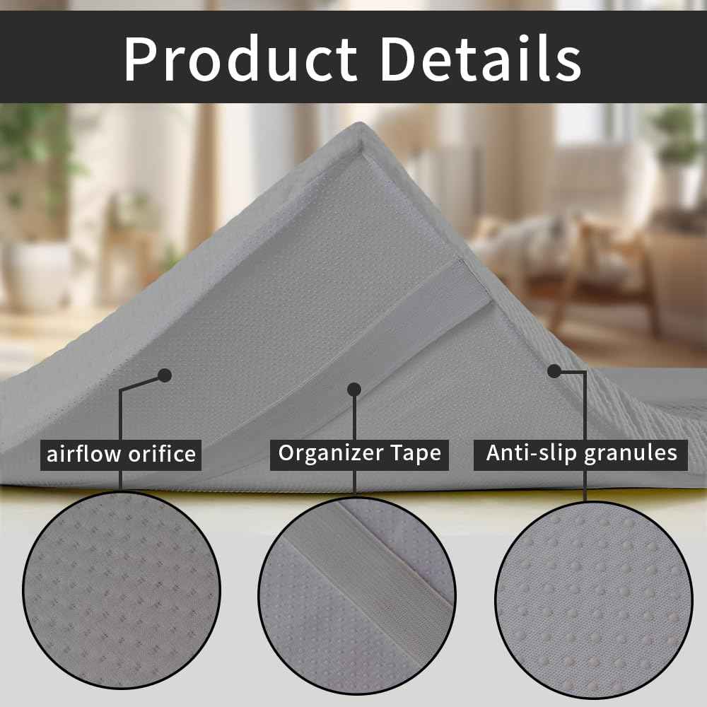 Grey Lash Bed Memory Foam Massage Table Topper, 73x29x2 inch, Removable Cover, Non-Slip, Elastic Bands