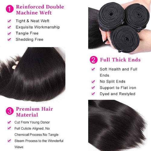 QIYING 12A Human Hair Bundles 18 20 22 Inch Straight Human Hair 100% Unprocessed Brazilian Virgin Weave Hair 3 Bundles Deals