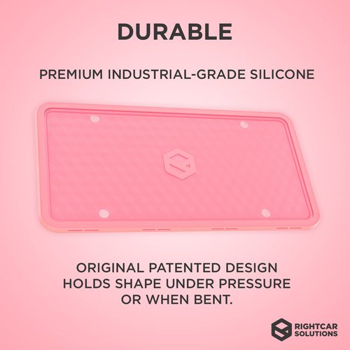 Rightcar Solutions Silicone License Plate Frame | The Original Premium Grade Silicone Car Plate Frame | Rust Proof, Rattle Proof, Weather Proof License Plate Holder (Pink)