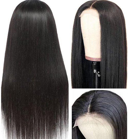 DELHELHAIR 28Inch Straight 4x4 Lace Front Wigs for Black Women Glueless Human Hair Wear and Go Brazilian Virgin HD Transparent Lace Closure Wigs Pre Plucked with Baby Hair