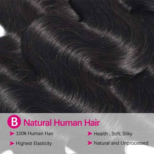 Body Wave Bundles Human Hair 18 20 22 24 Inch 4 Bundles Human Hair 12A Unprocessed Brazilian Virgin 100% Real Human Hair Bundles Double Weft Natural Black Color Hight Gram Hair Extensions