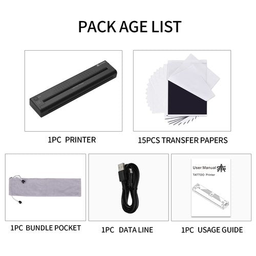 YTATTOO ATS886 Cordless Tattoo Stencil Printer - Rechargeable Inkless Machine - Bluetooth Tattoo Printer with 15pcs Transfer Paper for Temporary and Permanent,Compatible with iOS Phone