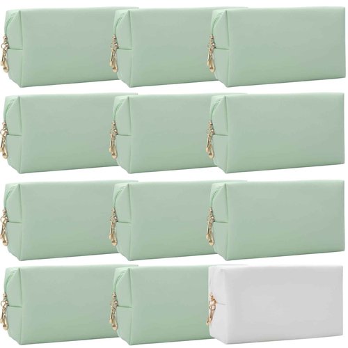 Bridesmaid Proposal Gifts Letter Cosmetic makeup bag bulk for Wedding Party Favors Bachelorette party decorations Toiletry Organizer Bag Makeup Case Gift (12, White&Sage Green)