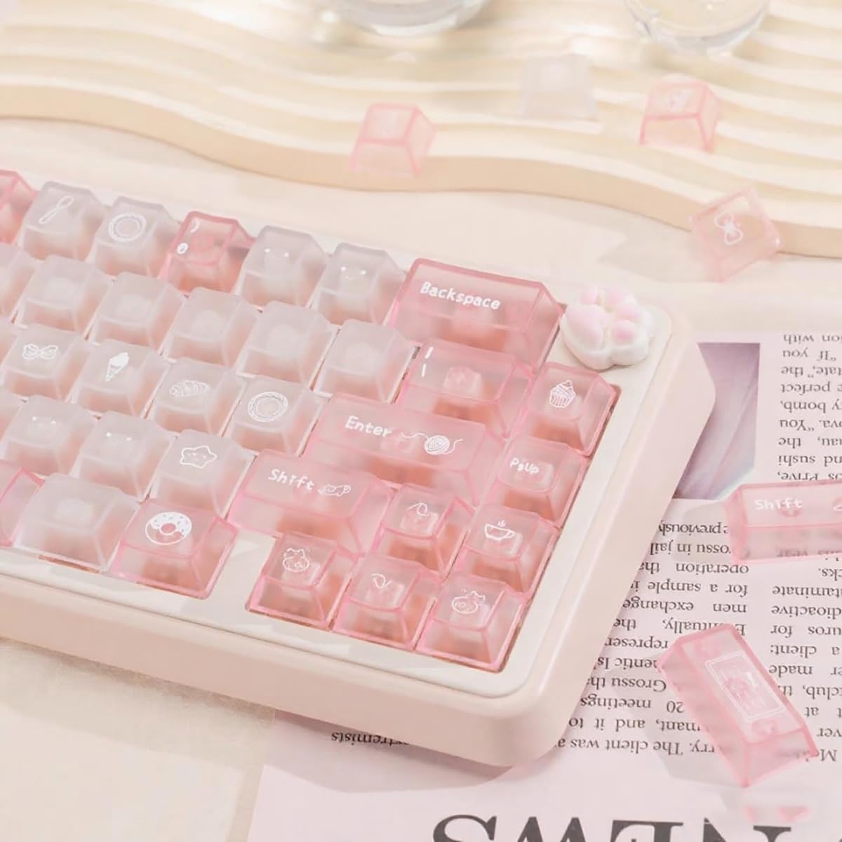 136 Keys Blue Clear Keycaps Cherry Profile Transparent Keycaps Set Fit for 61/64/87/104/108 Cherry Mx Switches Mechanical Keyboard